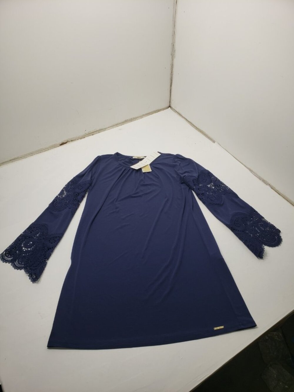MICHAEL Michael Kors Womens L Navy Blue Lace Sleeve Tunic Top New With Tag